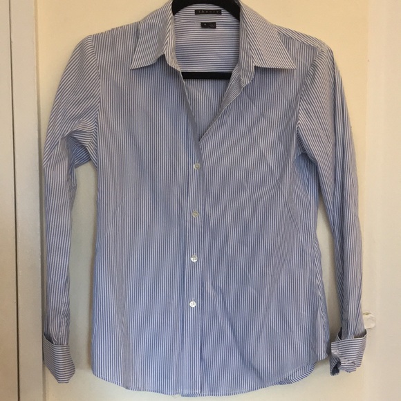 Theory Tops - Theory Blue White Striped Button Down Shirt Small